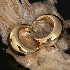 New Chunky Thick Light Weight Gold Hoop Earrings